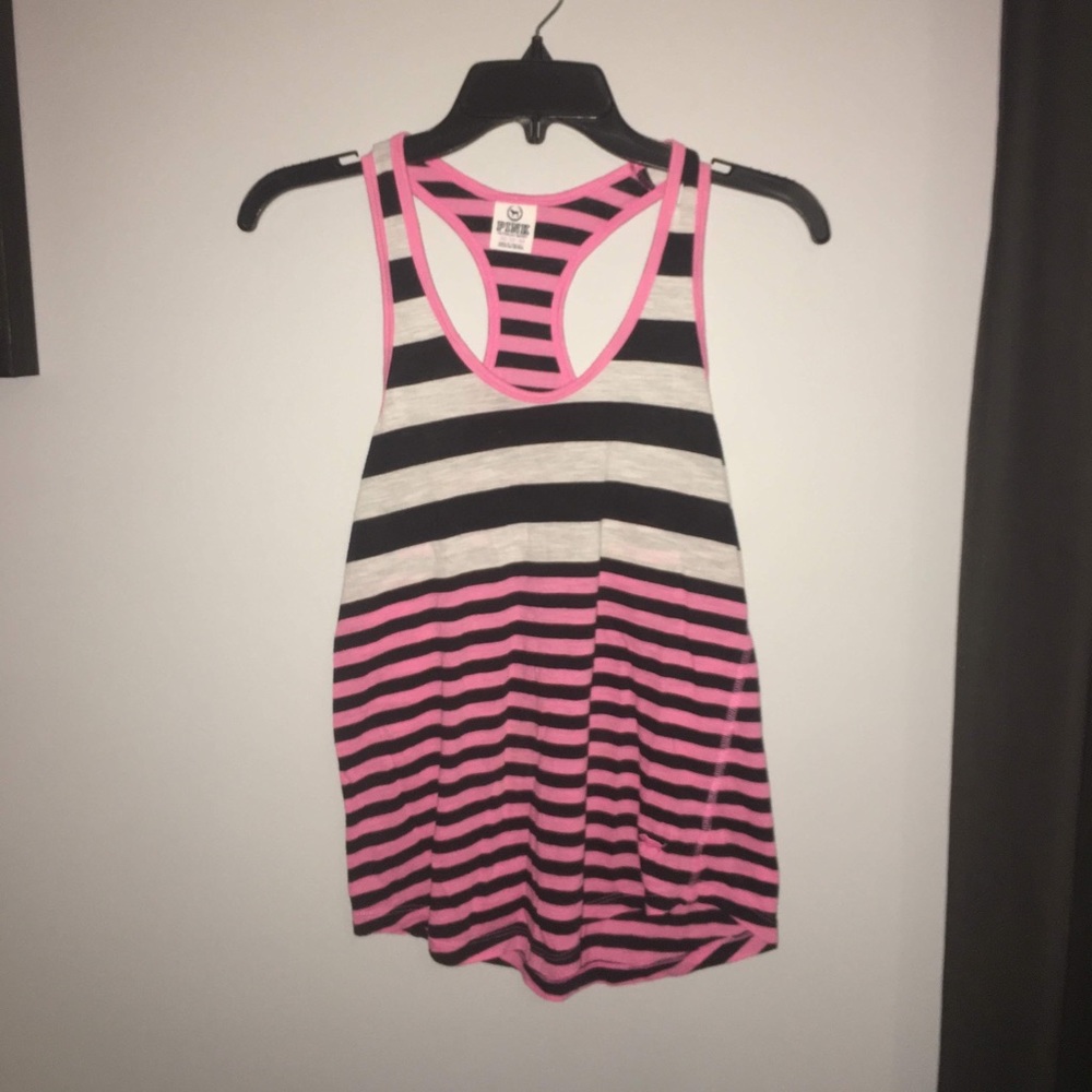 PINK black white and pink striped tank top